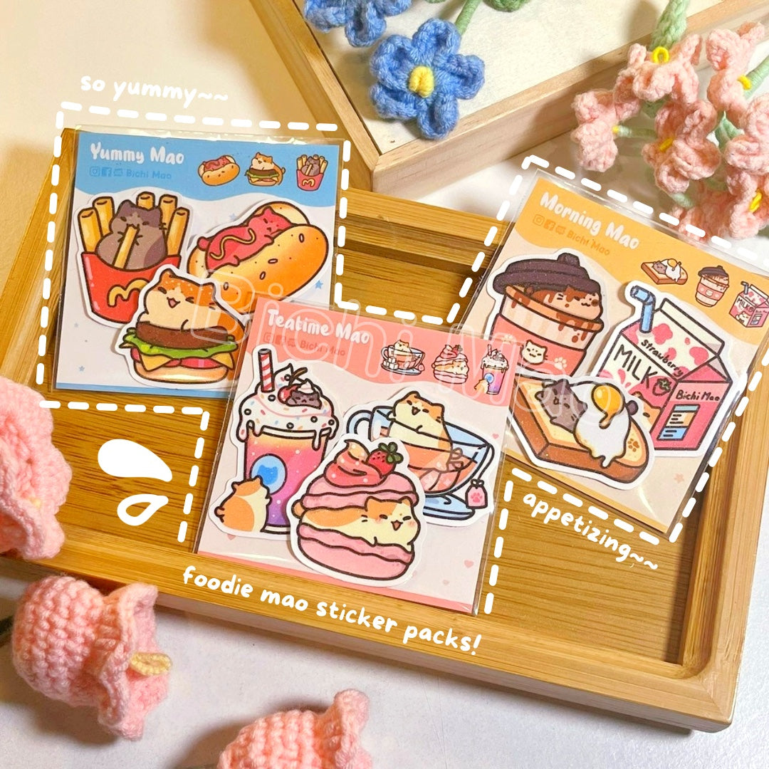 Foodie Cat Shiny Sticker Pack | Bichi Mao