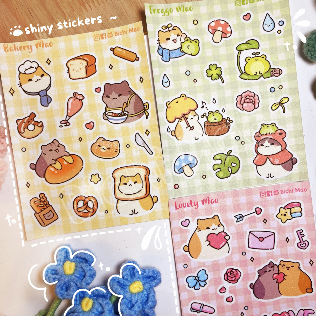 Cute Shiny Cat Sticker Sheet | Bichi Mao