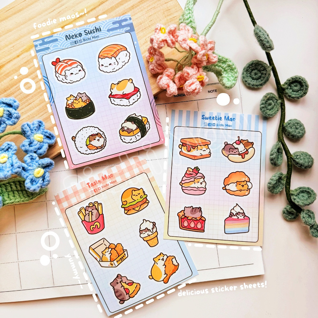 Yummy Food Cat Sticker Sheet | Bichi Mao