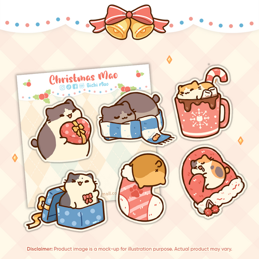 Christmas Shiny Cute Cat Sticker Pack | Bichi Mao