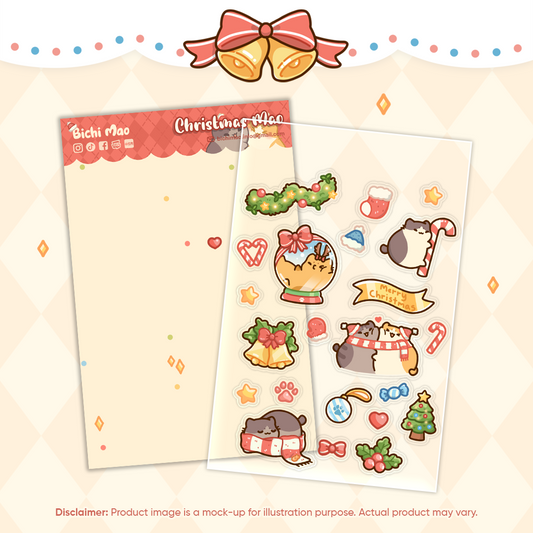 Christmas Waterproof Cat Sticker Sheet | Bichi Mao